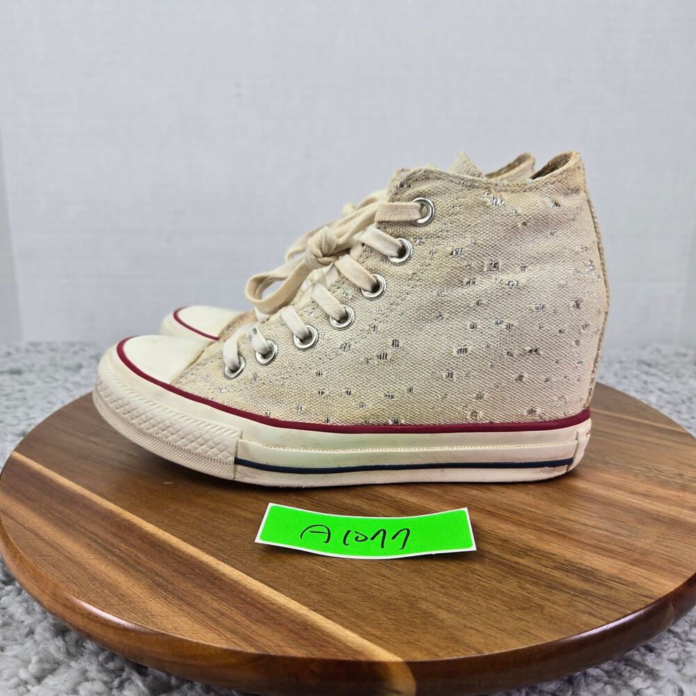 Converse Womens 6 CTAS All Star Lux Hi Beige Perforated Y2K Hidden Wedge Sneaker